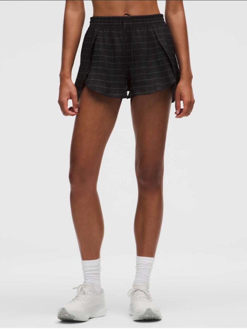 Lululemon Negative Split Textured Run Short 2.5" *Reflective Black XXS Grid - Picture 2 of 11